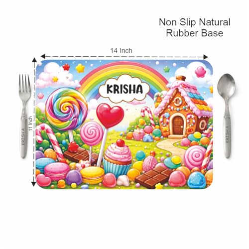 Image of Customized Table Mat with Name & Design Engraving | Personalized Dining Mat with Spoon & Fork | Customized Birthday Gift for Kids (Candy)