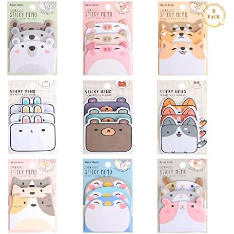 Anruyi 9 Pack Cartoon Animal Sticky Notes, 405 Sheet Sticky Memo Notes Pad Cartoon Animal Sticky Mini Notes Self-Stick Removable Sticky Notes Cartoon Sticky Notes Set for Home Office School Supplies Cover