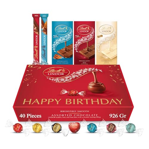 Lindt Happy Birthday Chocolates Gift Box - 926g (40-Piece Set) - Assorted Chocolate Bars & Truffles, Lindor Chocolate Hamper, Birthday Gifts for Women and Men, Boyfriends and Girlfriends