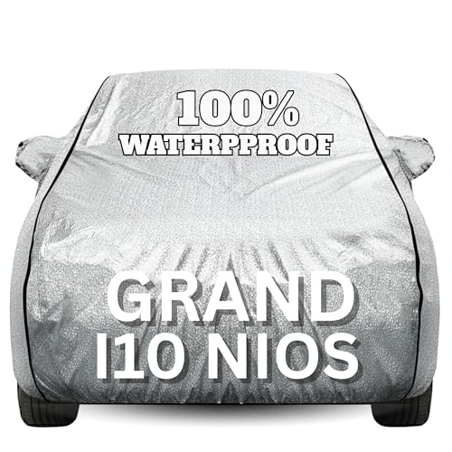 Image of Waterproof Car Body Cover - 100% Water Proof Custom Fit New Car Covers, Outdoor Full Protecting Cover for Grand i10 (All Models) with Free Storage Bag - UV, Rain & Dust, All Weather Protection