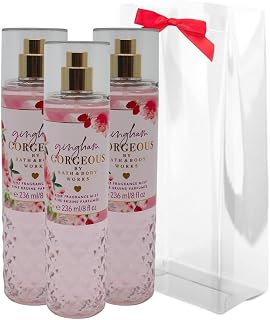 Bath & Body Works GINGHAM GORGEOUS Fine Fragrance Mist 8 fl oz – 3 pack Gift Set with a Red Bow for Holiday