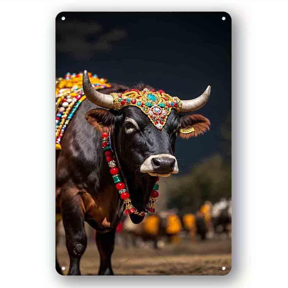 peiyeety Retro Tin Sign FunnyAnimal Cow Poster Wall Plaque Vintage Kitchen Farm Yard Garage Club Retro Signs Bathroom Warn Man Cave Bar Wall Decor 8x12 Inch