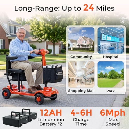 Image of Electric Mobility Scooter 24 Mile Long Range, 42lb Ultra Lightweight Folding Electric Scooter for Seniors, Travel-Friendly with Removable Basket, Cruise & Airline Approved
