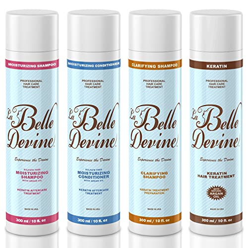 La Belle Devine Keratin Treatment & Aftercare Moisturizing Set, Clarifying Shampoo, Keratin Treatment with Argan Oil, Moisturizing Shampoo & Conditioner (10 Ounce)