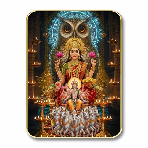 Image of SAF Divine Goddess Lakshmi Wall Art with Table Top Stand & Wall Hanging Hole | Premium MDF Religious Painting for Mandir Living Room Office Home Decor Gift