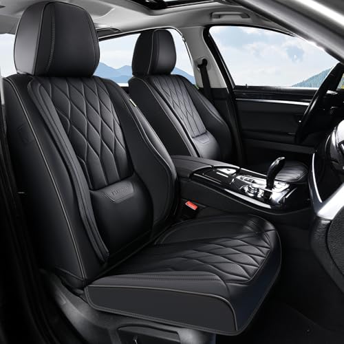 Image of FLORICH Leather Seat Covers Full Set with Lumbar Support Black Car Seat Cover Waterproof Car Seat Cushion 5 Seats Full Coverage Seat Protector Universal Fit for Most Cars Sedans Trucks SUV, Black