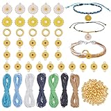 PH PandaHall Sonnenblumen Armband Schmuckmacher Set 135 Stück Sonnenblumen Emailanhänger Runde Perlen Verbinderring mit 7 Farben Seile für Frauen Boho Armband Geschenk Halsketten Weihnachten