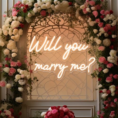 Will You Marry Me Neon Sign for Wall Decor, Dimmable Marry Me Light Up Letters Two-piece Design Large Size LED Neon Light Signs for Proposal Wedding Anniversary Valentine Engagement Room Decor