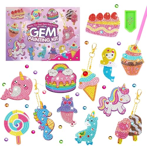 Bambebe Kit Lavoretti Creativi per Bambini 6 7 8 9 10 11 12 Anni, 5D DIY Pittura Diamante Portachiavi, Set Artigianato Diamond Painting Fai Da Te, Attività Creative Regalo di Compleanno Bambina