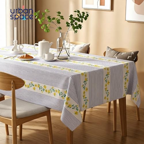 Image of Urban Space Table Cover for Dining 4 Seater, Water, Dust and Stain Resistant Dining Table Cloth for 4 Seater, Anti Skid Cover Cloth for Center Table, Home Decor (Vine Lines Blue- 52 inchx72 inch)