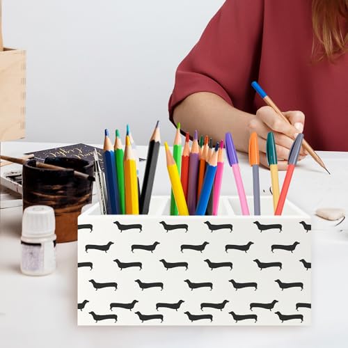 Image of Black Dachshund Pen Pencil Holder Organizer for Desk, Weiner Dog Gifts Wooden Box Signs Decorations for Home Office Desk Tabletop, Dachshund Lovers Gifts for Women Men