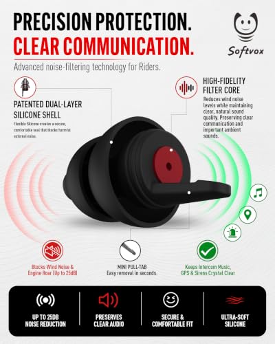 Image of Motorcycle Ear Plugs for Wind Noise Reduction, 2 Pairs Reusable Motorcycle Accessories - Moto Earplugs, Soft Comfortable Hearing Protection for Motorbike, Touring, Racing, Riding - 25dB, Biker Gifts