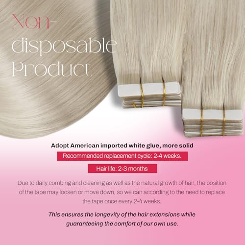 Moresoo Blonde Tape in Hair Extensions Human Hair 12 Inch Platinum Blonde Human Hair Tape in Extensions 20 Pieces/30g Tape Hair Extensions #60 - Image 3