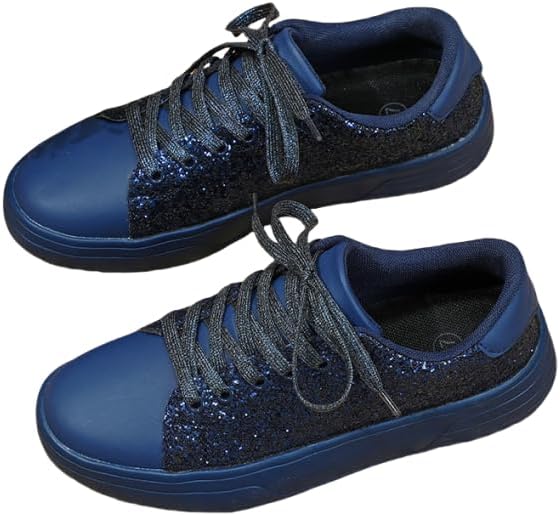 Women's Fashion Slip-on Skateboard SneakersGlitter Shoes Sparkly Bling Shiny Bedazzled Lace Up Fashion Sneakers for Women