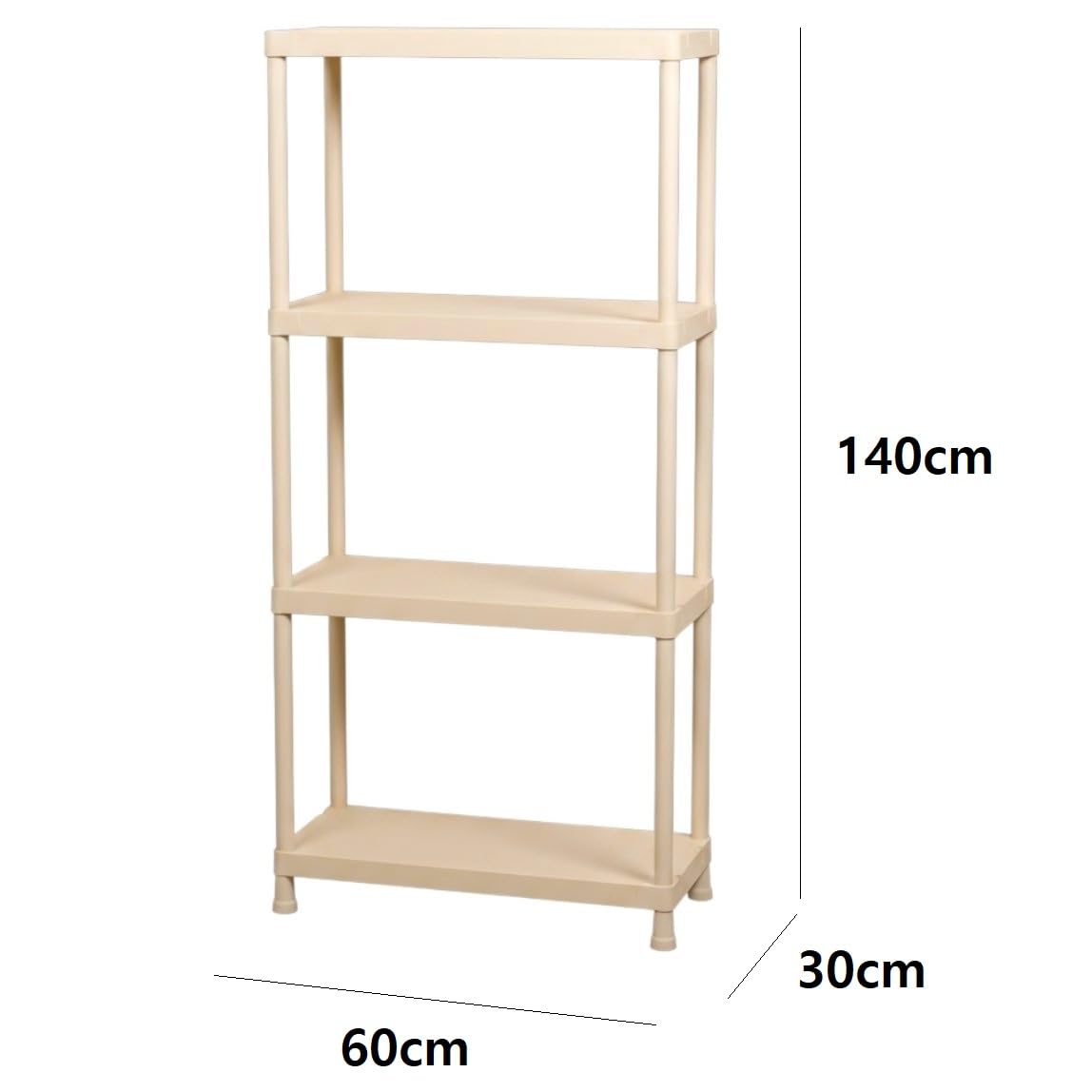 Estantería Modular de Almacenamiento Estante de almacenar plastico Polipropileno (4 Baldas 140x60x30cm Beige)