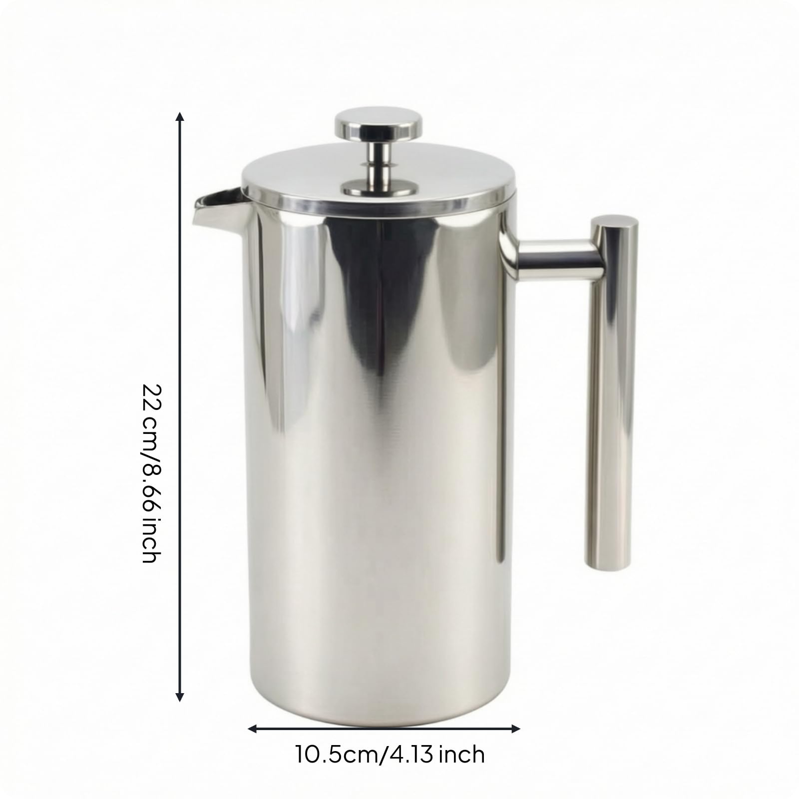 Caffettiera a Stantuffo in Acciaio Inox Riutilizzabile Caffettiera a Stantuffo Lavabile Infusore per Appassionati di Tè, Cucina, Campeggio, 1000ml