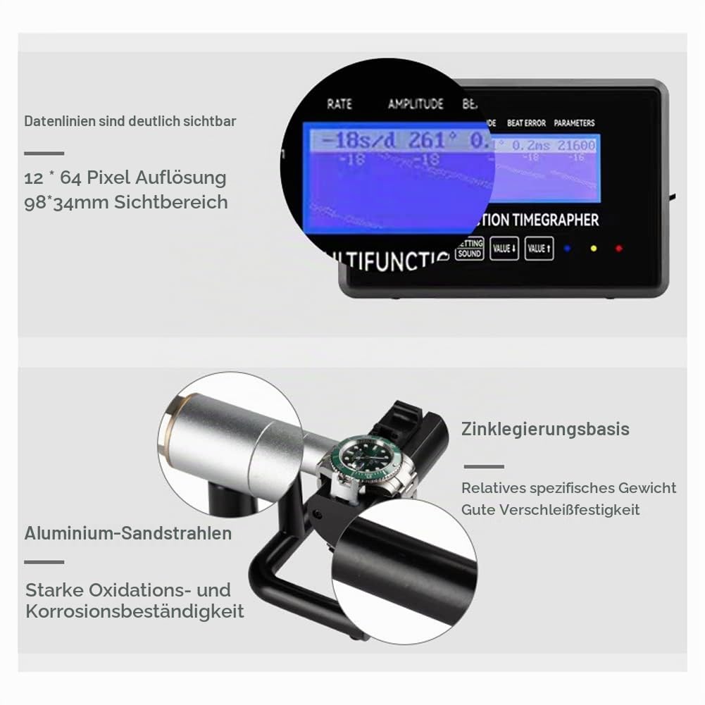 100~240 V Mechanische Uhr Zeitwaage Rate Abweichung Amplitude Polarisation Hubwinkel Zyklustest Multifunktionskalibrierungsinstrument Berührbarer Bildschirm Startseite Uhrengeschäft