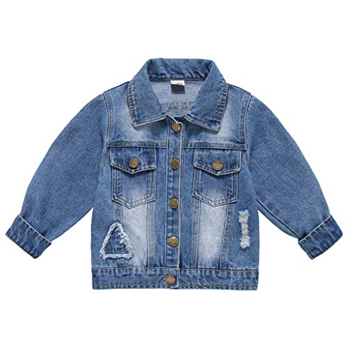 Fashion Denim Jacket Fall Winter Children Clothes for 3-8 Years Little Kids Baby Girls Boys Button Up Outerwear Ripped Coat (Blue, 5-6 Years Old)