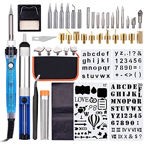 Sunydog 53PCS Wood Burning Tool Kit, Professional Pyrography Pen Soldering Iron Set, Adjustable Temperature from 200-450℃ for Beginners Adults Wood Burning Carving DIY Embossing Soldering