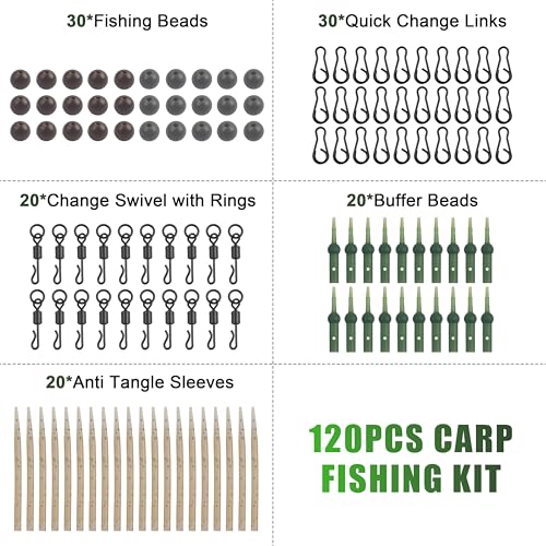 Lot de 120 accessoires de pêche à la carpe avec perles et manchons