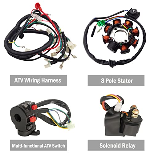 Complete Wiring Harness Kit Atv Wire For Gy6 150Cc 125Cc Scooter Moped 4-Stroke Engine, Electric Atv Wire Harness Kit With Cdi Stator Regulator Ignition Switch Solenoid Relay By Loypp #TOP1