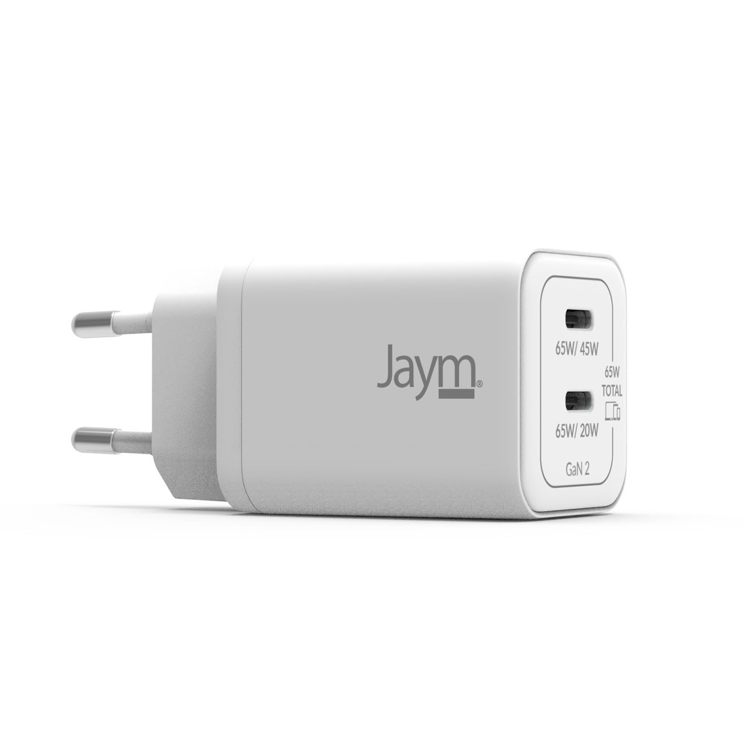 Jaym - Cargador de corriente GaN 65 W + cable USB-C 2 m 100 W Dual USB-C de carga rápida PD PPS para MacBook Pro, iPad, PC portátil, iPhone 17/16, Samsung S26/S25