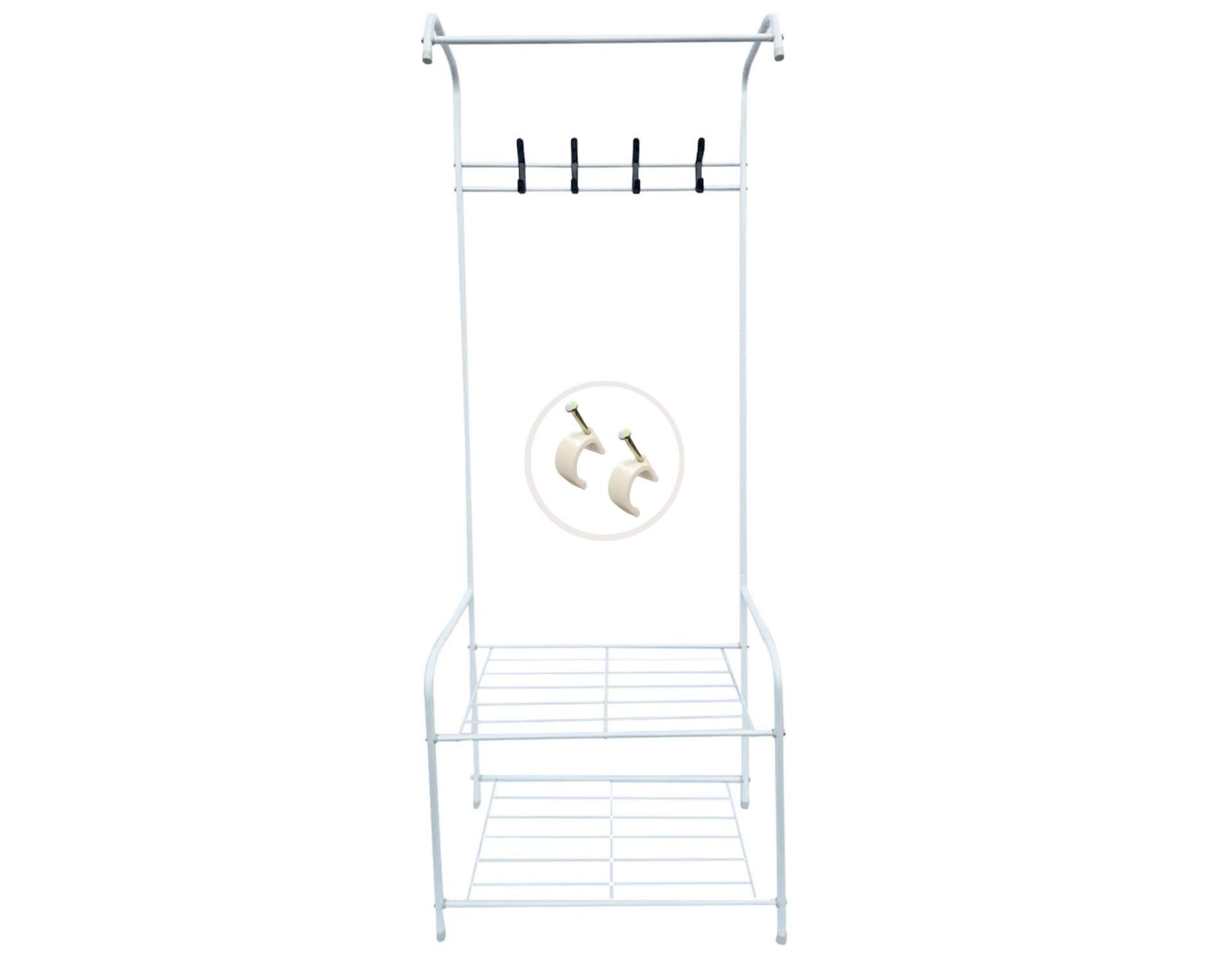 ABB4US | Perchero de pie con zapatero | 60x35x163cm | Toallero de pie | Estantes almacenamiento | Ganchos para ropa | Perchero entrada recibidor, dormitorio, pasillo | Organizador de Ropa y Zapatos