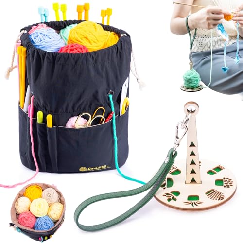 Bolsa de crochê pequena - Sacos de armazenamento de fios com cordão para crochê - Organizador de bolsas de fio portátil para projeto de crochê - Bolsa de viagem de crochê - Presente de crochê