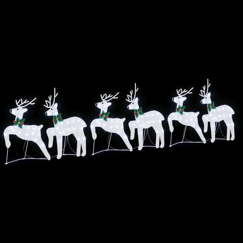LED Rentiere Silber Stoff Weihnachtsdekoration 6-teilig mit USB-Betrieb, Innen und Außen, 45 x 19 x 65 cm, festliche Art-Déco Figuren für Wohnzimmer, Garten, Advent und Heiligabend