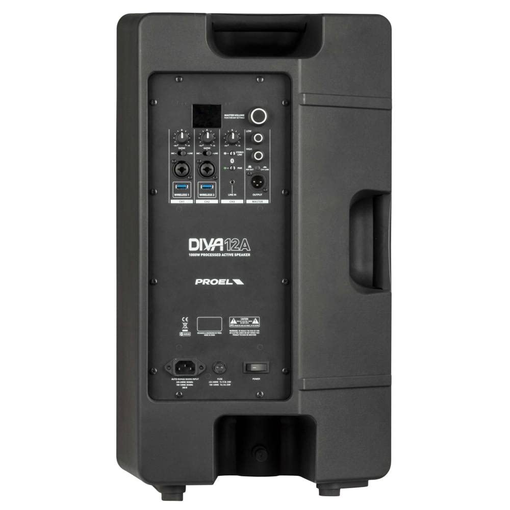 PROEL DIVA12A - Cassa Diffusore audio bi-amplificato da 12” e 1000w picco con modulo Bluetooth Stereo Link, Nero