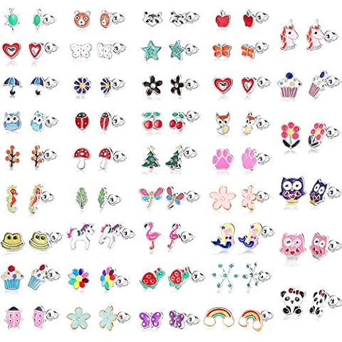JeryWe 42 Pairs Girls Earrings Stainless Steel Cute Stud Earrings for Women Teens Assorted Hypoallergenic Animal Flower Fruit Unicorn Mixed Color Earrings Set (Iron Needle) Cover