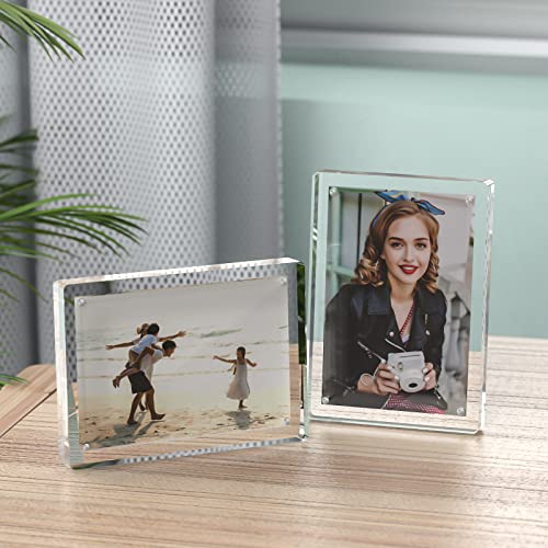 Tomorotec [4 X 6] 2-Pack High Transparency Magnetic Picture Frames Frameless, Acrylic Photo Frame Double Sided Free Standing Desktop Display Stand #TOP5