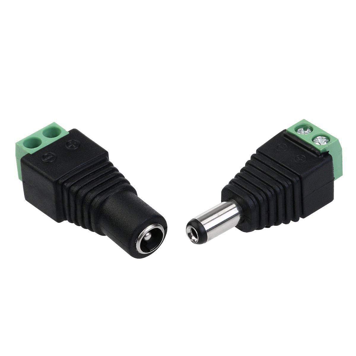 20 Connettori DC 5.5x2.1 Mm Maschio/femmina – Adattatori Per CCTV, LED Strip E DVR, Senza Saldature