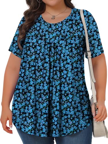 Image of Tencede Womens Plus Size Tops Tunic Short Sleeve Crew Neck Shirts Casual Soft Blouse 1X-5X