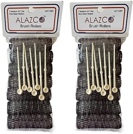 ALAZCO 14 pc Vintage Style Hair Roller Medium BRUSH ROLLERS & PINS Mesh Hair Curlers With Bristles 2.5"x 3/4", with Flexible Locking Pins