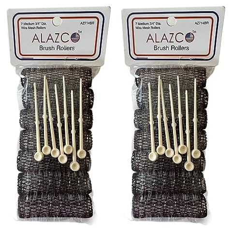 ALAZCO 14 pc Vintage Style Hair Roller Medium BRUSH ROLLERS & PINS Mesh Hair Curlers With Bristles 2.5"x 3/4", with Flexible Locking Pins Cover