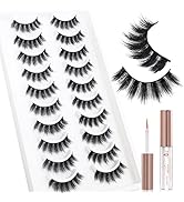 BEEOS Faux Mink Manga Lashes 10 Pairs, Lash Glue Include, 17mm Long Medium Volume Natural Look 3D...