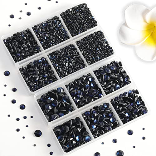 Image of 6736pcs Hotfix Rhinestones Flatback,Navy Blue Rhinestones for Crafts Clothes Mixed 5 Sizes, Hotfix Crystals with Tweezers and Wax Pencil Kit, SS6-SS30,Montana