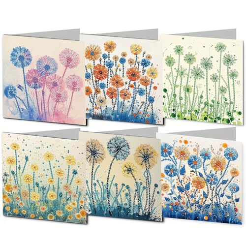 DDGYP 6pcs Diamond Art Cards - 5.9x11.81in Diamond Art Painting Greeting Card Kits DIY Diamond Art Greeting Cards with Envelopes for Birthday & Daily Greetings