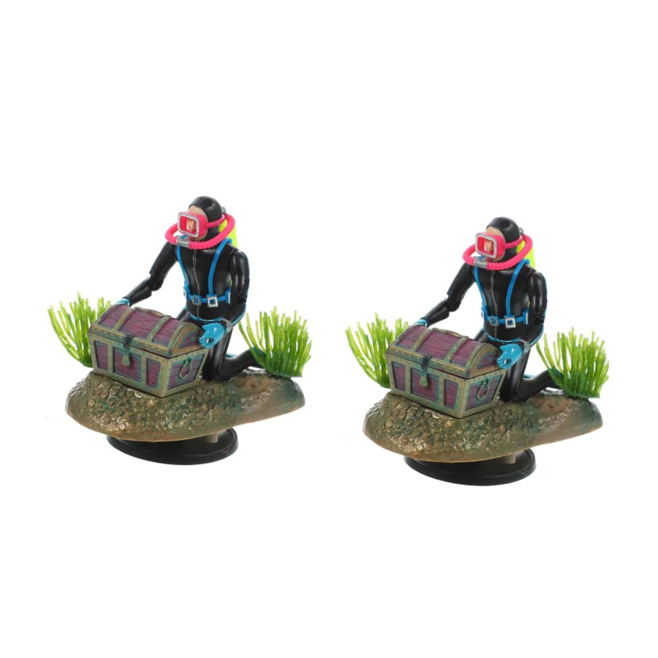 Mobestech Lot De 2 Décorations Pneumatiques pour Chasse Trésor Figurines De Plongeur Miniatures pour Aquarium Décoration LED en Plastique Couleur Aléatoire