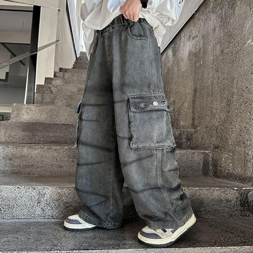 Boys Baggy Jeans Elastic Waist Kids Hip Hop Pants with Pockets Vintage Aesthetic Cargo Jeans for Boys High Waist Wide Leg2