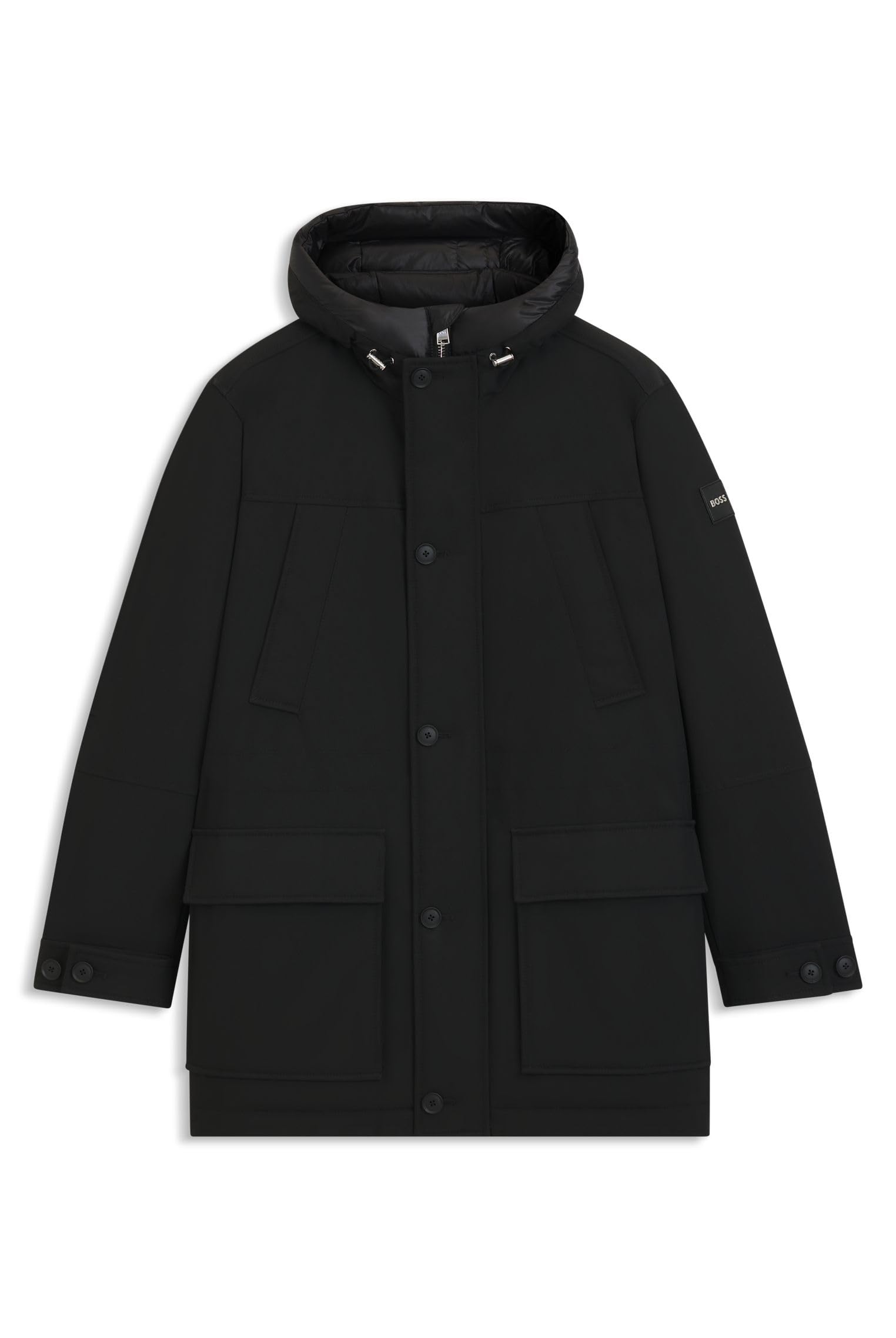 Boss Men's H-Detoni Hooded Long Sleeve Button Parka - Black 001 - Large