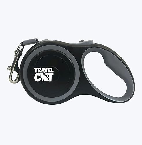 Miniatura 3 de Travel Cat Correa extensible retráctil, cinta fuerte negra de 10 pies de largo, botón de liberaciónbloqueo y mango antideslizante para gatos