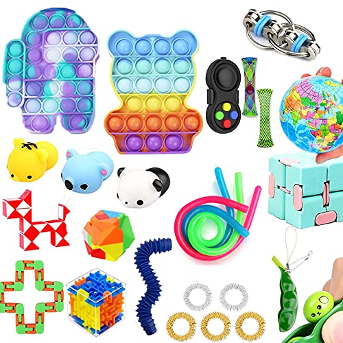 Push Pop Sensory Fidget Toy Pack, Cheap Stress Relief Toys Bundle for Adults and Kids ADHD ADD Autism, Anti-Anxiety Kill Time Tools 25 Pcs Toys Set