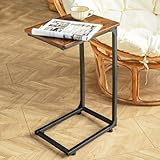 Aliha C Shaped End Table | C Table for Sofa with Rounded Corners | Slide Under Couch Side Table | Wood Top Metal Frame | Living Room Bedroom Bedside |