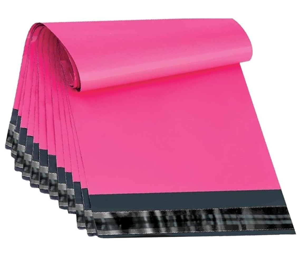 Tezraftaar® 500 x Poly Postal Mailing Bags 17" x 22" Pink Lightweight Self Adhesive Parcel Delivery Bags for Clothes Shoes Box Packing