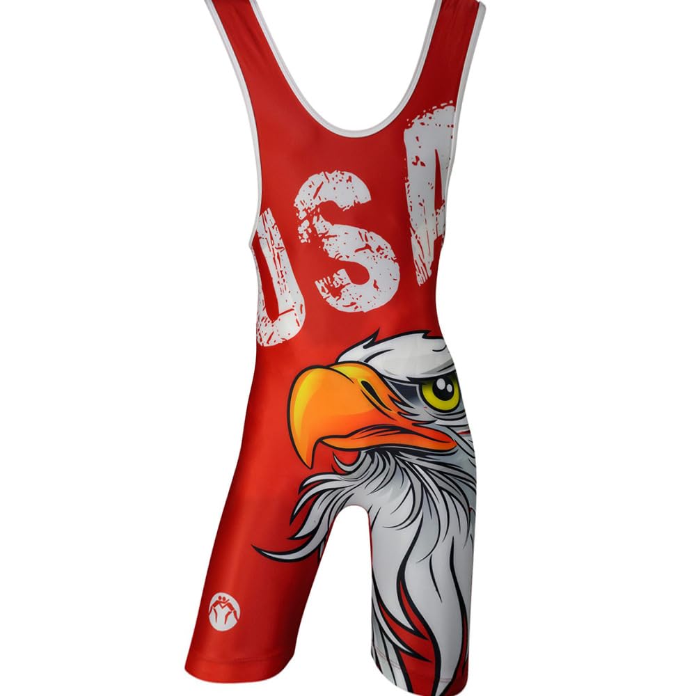 HEARTTOUCH Men's Body Wrestling Singlets Athletic Supporters Sports Bodysuit One Piece Sleeveless Undershirt Boxer Briefs Jersey Leotard Jumpsuits Sportwear, Red Eagle, L โ image 1