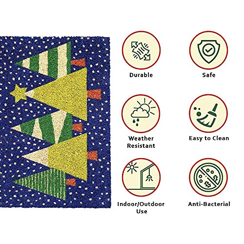 Image of Onlymat Christmas Tree Printed Modern Doormat (Multicolor) Rectangular Shaped Durable Entryway Rug Natural Coir Material with PVC Backing for Indoor and Outdoor use, 40x60 cm