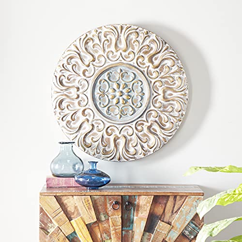 Deco 79 Metal Plate Home Wall Decor Wall Sculpture with Embossed Details, Wall Art 32″ x 2″ x 32″, Gold