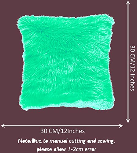 Image of Fur Cushion Pillow Cover for Set of 2 Pillow - 13x13 Inches (Light Green)